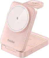 Basike Carregador Sem Fio 3 em 1 Magnético 2025, Estação de Carregamento Portátil com Luz Noturna, Dobrável e Compatível com MagSafe, iPhone 16/15/14/13/12, Apple Watch e AirPod (Ouro rosa)
