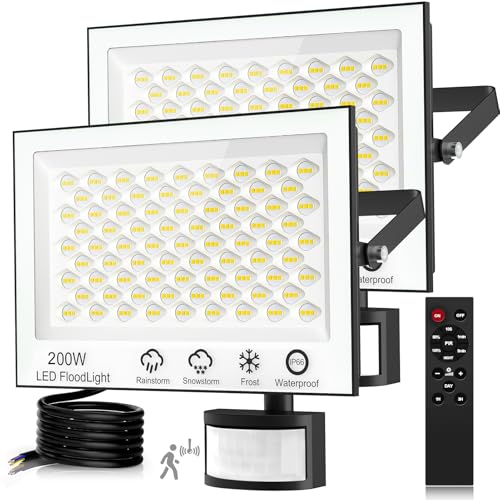 Viugreum Led Strahler mit Bewegungsmelder Außen, 2 Stück 200W 6500K Außenstrahler Scheinwerfer Aussen mit Fernbedienung, 20000lm IP66 Wasserdicht Scheinwerfer für Garten, Garage, Hof, Wand