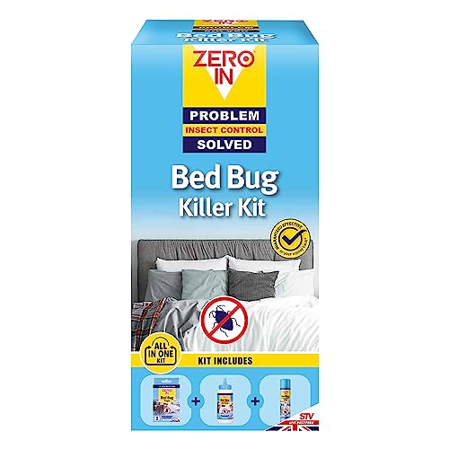 Zero In All-In-One Bed Bug Killer Kit. Prevent Reinfestations. Kills Bed Bugs, Eggs & Larvae. Value Kit Includes Bed Bug Traps - 5 Pack; Bed Bug & Dust Mite Powder; Bed Bug & Dust Mite Killer Aerosol