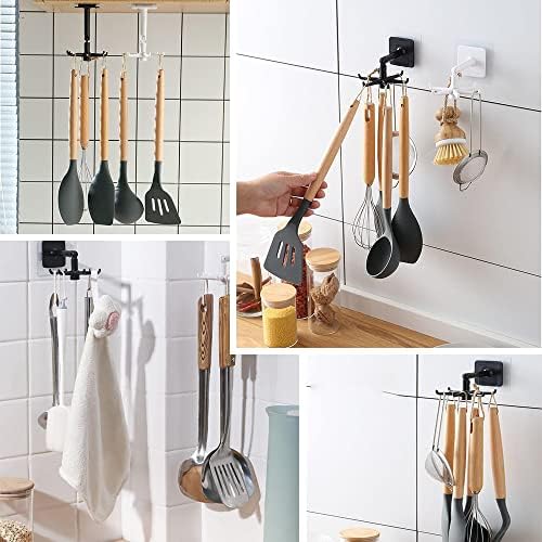 3 Pcs 360° Rotating Folding Hook Punch Free Holder Rotating Hook Wall Mounted Kitchen Utensil Hanging Rack for Kitchen, Bathroom