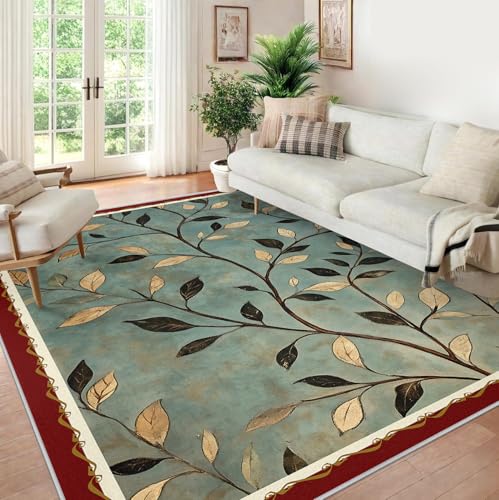 Tapis 160x230cm vintage usé au design boho leaves - 5