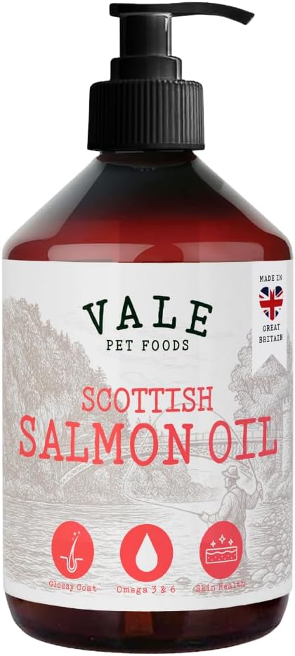 Vale Pet Foods Scottish Salmon Oil for Dogs & Cats UK - Omega 3 6 9 Supplement Dog Food Topper for Joints Skin, Coat, Heart Health & Natural Coat - Natural Fish Oil for Dogs, Puppy, 500ml