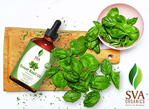 Sva Sweet Basil Oil 4 Oz - 100% Pure, Natural, Premium Therapeutic Grade For Healthy Skin, Nourished Hair, Deep Body Massage, Diffuser & Aromatherapy #TOP1