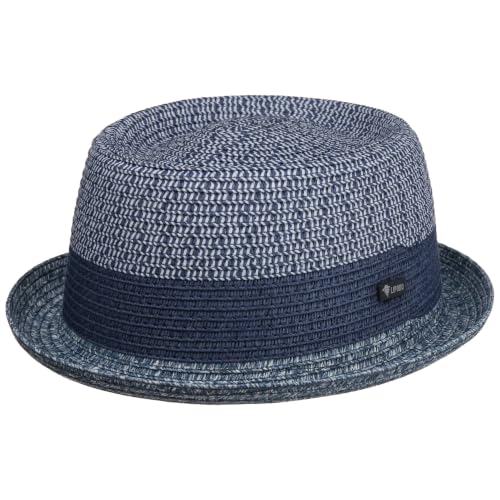 Lipodo Chapeau en Paille Ennario Pork Pie Homme - Made in Italy Porkpie de Soleil Printemps-ete Ete - L (58-59 cm) Bleu
