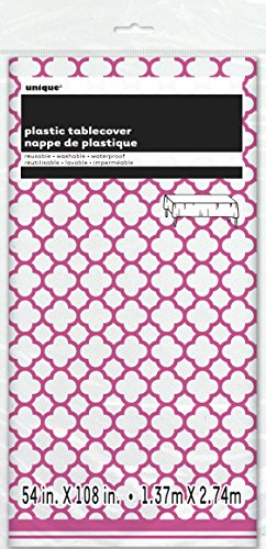 Hot Pink Quatrefoil Plastic Tablecloth, 108