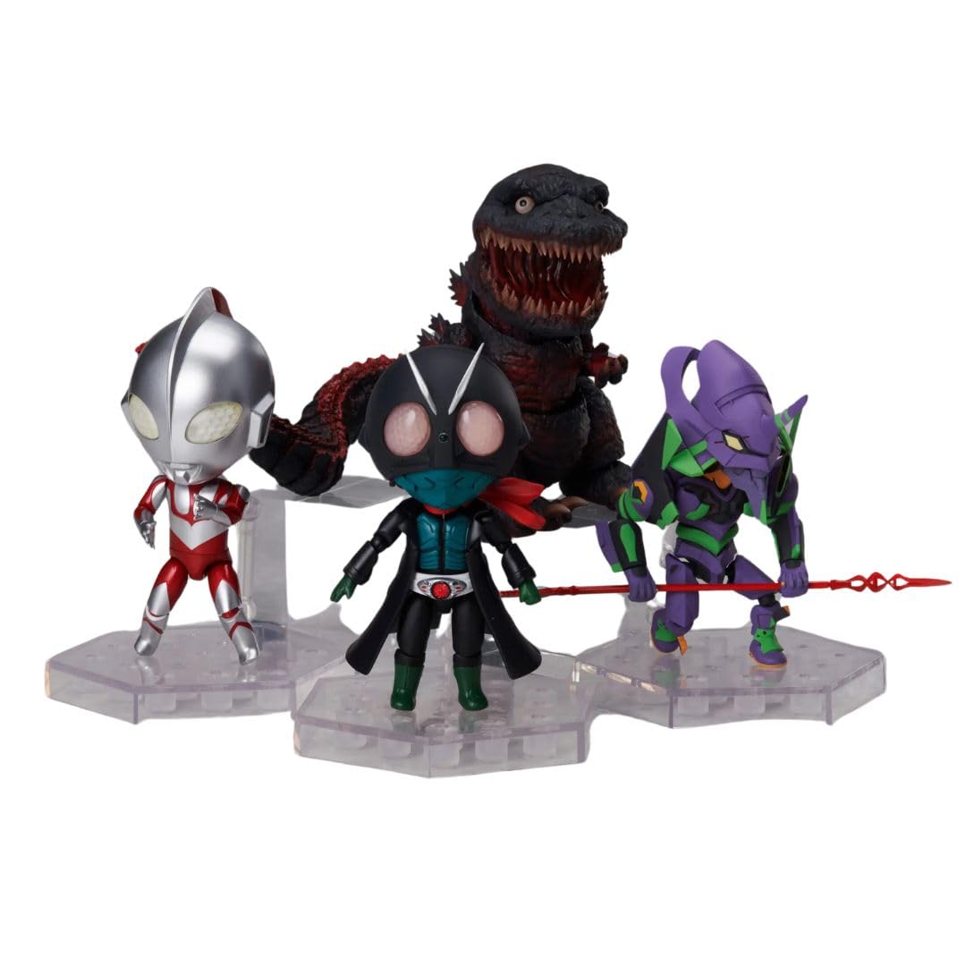 でるぉるむぷらす　フィギュア　ゴジラ　仮面ライダー　ウルトラマン　エヴァ ゴジラ、エヴァ、ウルトラマン、仮面ライダーのデフォルメ可動