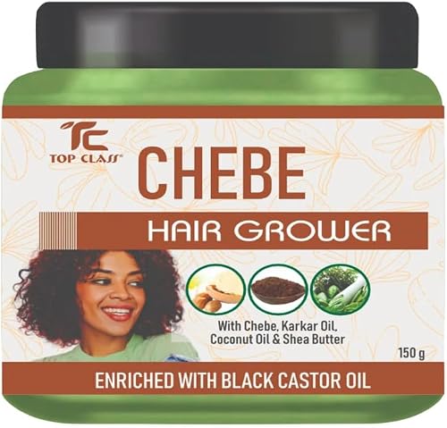 Top Class Chebe Hair Grower with Black Castor Oil, 150 g | Strengthens & Moisturises, Stimulates Hair Roots, Shea Butter & Karkar Oil, Coconut Oil Formula, Natural Shine