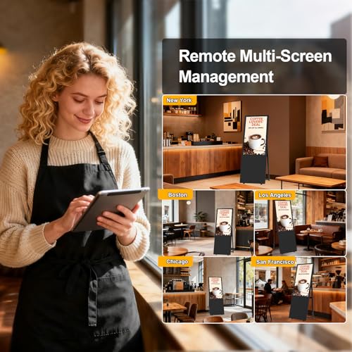 Image of 32 Inch 2K Inch Floor Standing Digital Signage, 350nits High Brightness Advertising Display, Digital Signage with CMS /U-Disk Plug&Play, Split Screen, 7 /24 Timer Switch,HDMI /USB /WiFi /Android OS
