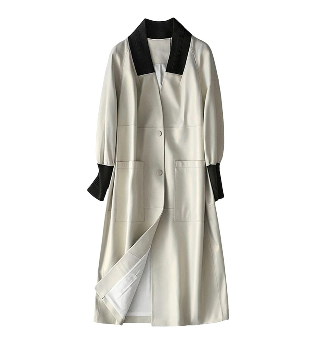 Manteau long en cuir ample pour femmes à col en V fluide - 7
