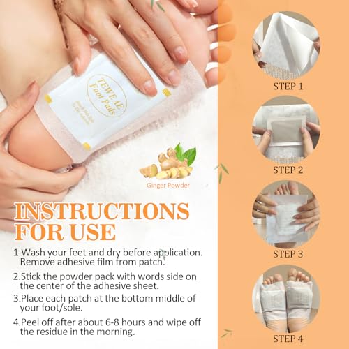 Image of TEWEAE 32-Count Ginger Foot Pads, Bamboo Vinegar & Mugwort Foot Patches to Sleep Better | Stress & Fatigue Relief | Relaxation Foot Spa for Tired Feet | Use During Sleep