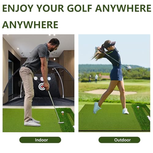 150 x 120cm Golf Abschlagmatte, mit 40mm Rough & 16mm Fairway Turf, 10mm Eva Polsterung, Dual Tee- & Chipping-Bereich, inkl. 9 Bälle & Tees, Extra Dicke Premium Golf Übungsmatte