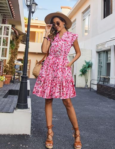 Image of HOTOUCH Women Printed Dress for Summer Short Ruffle Sleeve Dress Tiered Mini Dress with Pockets