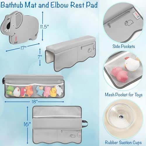 Image of Baby Bath Kneeler & Elbow Rest Pad Set for Toddler & Newborn - Thick Memory Foam Comfort, Non-Slip Bath Mat, Quick-Dry Surface, Foldable, Toy Organizer Pockets for Tub