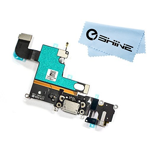 EShine Charging Port Dock Connector Headphone Jack Flex Cable, Microphone replacement for iPhone 6 4.7 + Cloth (Gray)