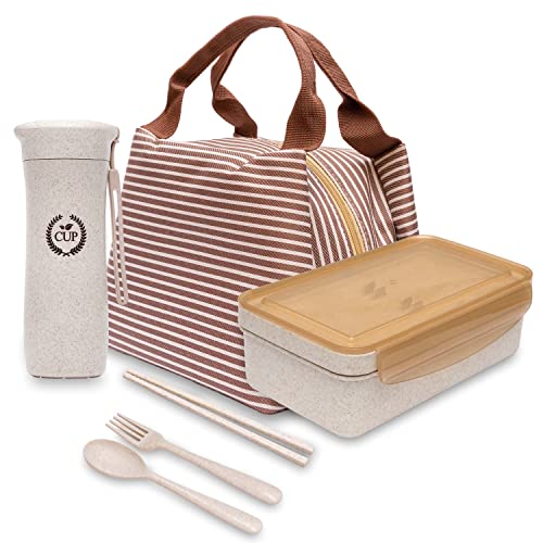Alta Scelta Eco-Friendly 11OO ML Lunch Box with Compartments, Bottle & Cutlery, Leak-Proof Bento Lunch Box for Work, School & Travel, Microwave Safe Lunchbox, Added Lunch Bag for Women, Men & Kids