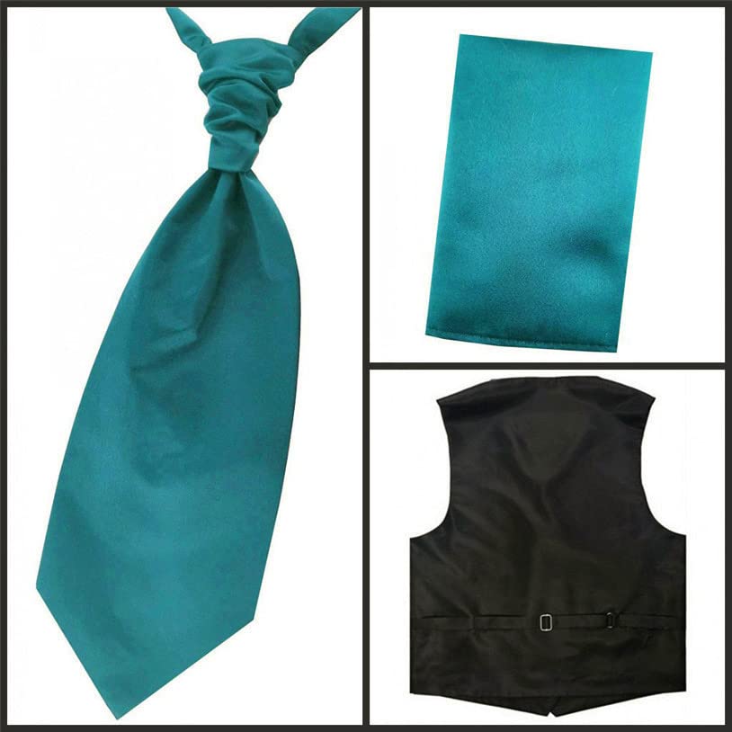 ME&SLEEVE Men's Classic 3pcs Solid Formal Waistcoat+Hanky+Aacot tie For Prom Suit Tuxedo Wedding3