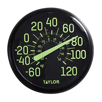 Taylor Glow in the Dark Wall Indoor Thermometer, 13.25 inch, Black