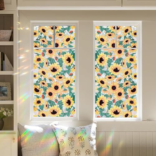 Image of XhuangTech Flower Sunroof Film Floral Rainbow Effect Static Clings Window Privacy Film Sun Protection Stained Glass Decals for Car Moonroof and Home, 17.72 x 35.43 Inch (F850, 17.72 x 35.43 Inch)