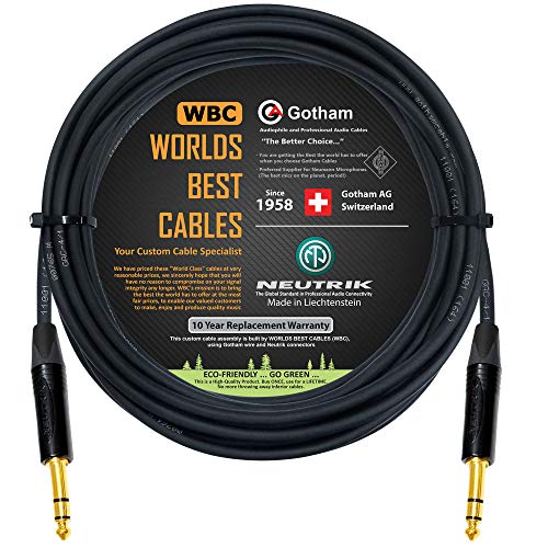 Worlds Best Cables 20 Foot - Gotham Gac-4/1 (Black) - Star Quad - 2Xshielded (100% Coverage) Balanced Patch Cable W/Neutrik Np3X-B ¼ Inch (6.35Mm) Trs Plugs - Custom Made #TOP9