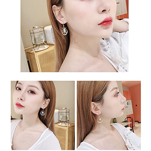 Shiny CZ Crescent Moon Star Dangle Earrings for Women Girls 925 Sterling Silver Post Pin White Gold Plated Cute Crystal Charms Drop Dangling Stud Delicate Statement Jewelry Gifts Birthday Christmas Wedding3