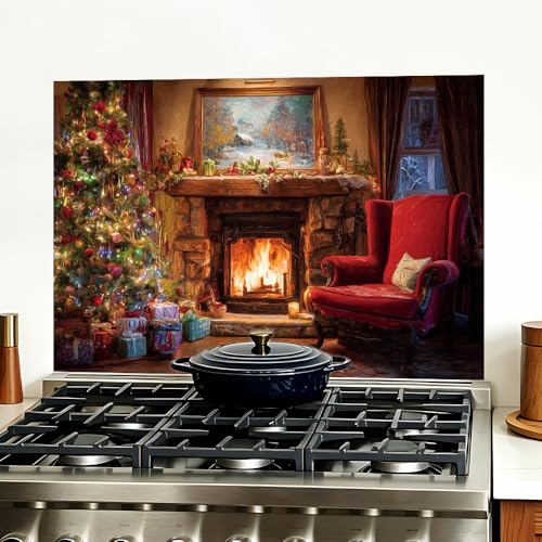 Image of Cmialusie Christmas Cozy Fireplace Backsplash Peel and Stick, 35.4x23.6 in