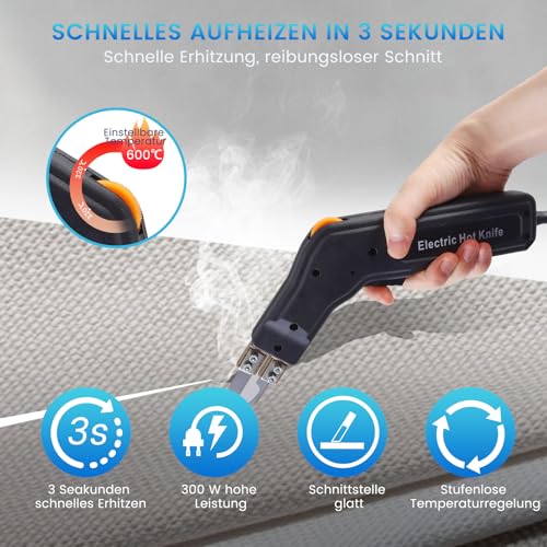 Styroporschneider mit 5 Nichrom,300W Styropor Schneider Heißschneider Elektrisch,Styroporschneider Heißschneider für Schwamm Wandtuch Stoff Seil Gurtschaum Plastik (Schwarz)