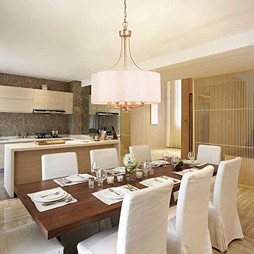 Classy Leaves Gold Chandelier Light Fixture, 4-Light Modern Drum Chandelier Lighting, Gold Pendant Light With White Fabric Shade For Dining Room, Kitchen Island, Foyer, Living Room, 16’’ D X 21.5’’ H #TOP3