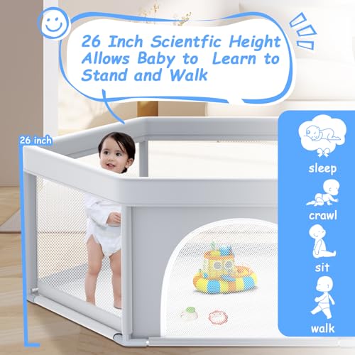 Image of Poudee 65x65 Inch Hexagonal Playpen, Playpen for Toddlers, Baby Play Yard with Non-Slip Suction Cups, Baby Fence