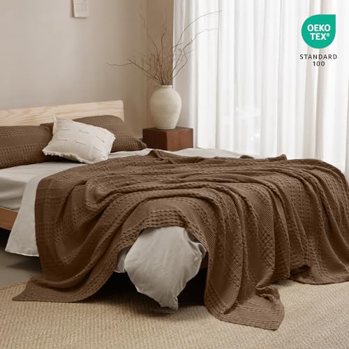 Image of PHF 100% Cotton Waffle Blanket King Size for Bed, Lightweight Breathable and Soft for Summer, Luxury Aesthetic Waffle Weave Blanket for Home Decor & Gifts for Women, 108 inchx90 inch, Chocolate
