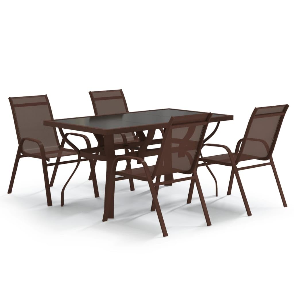 Meubles de terrasse marron et noir au design moderne avec table et chaises de repas