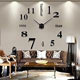 Soledi Wall Clock Decal Modern DIY Large Number Wall Clock 3d Mirror Surface Wall Sticker Clock Home Office Room Art Decor Silver