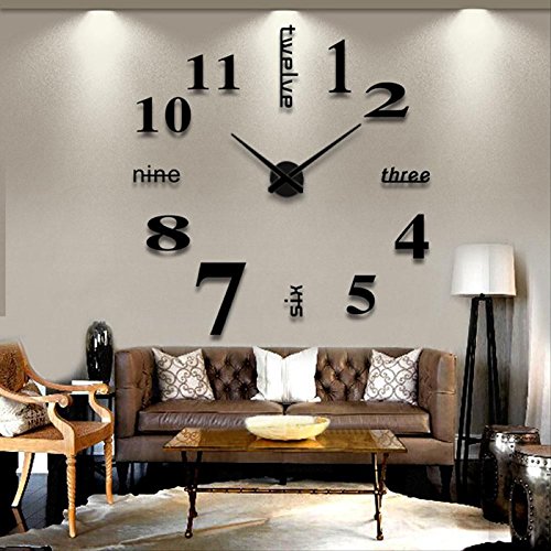 Soledi Wall Clock Decal Modern DIY Large Number Wall Clock 3d Mirror Surface Wall Sticker Clock Home Office Room Art Decor Silver