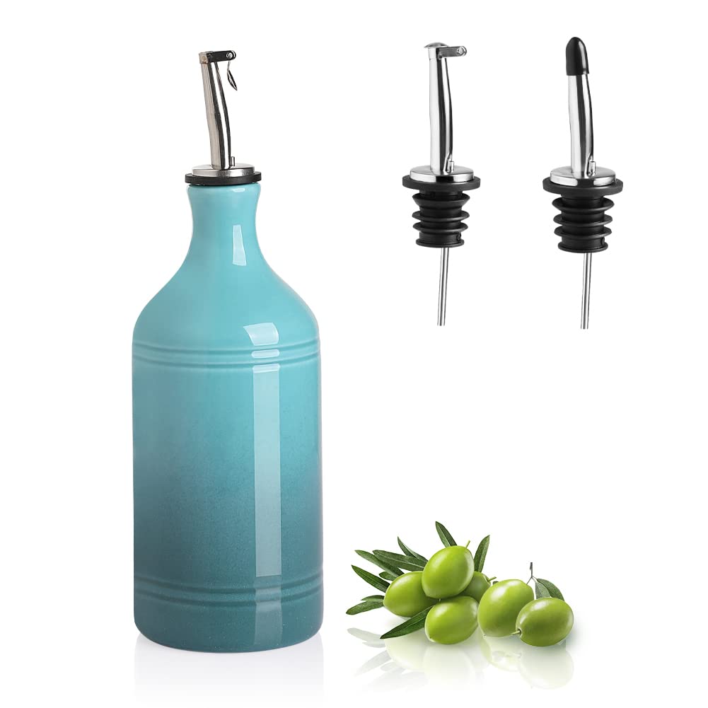 Sweejar Ceramic Olive Oil Dispenser Bottle, Opaque Oil Cruet Protects Oil to Reduce Oxidation, Suitable for Oil, Vinegar, Coffee Syrups & Other Liquids, Pack of 1, 15.5 Fl Oz (Gradient Blue)