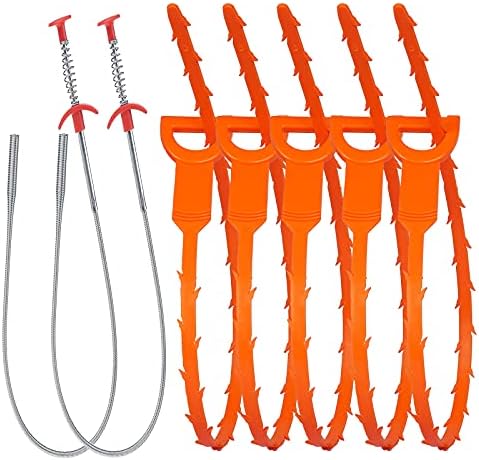 ONEHERE 20 Inch Drain Clog Remover Tool, 24 Inch Drain Cleaner Sticks, Drain Hair Cleaner Tool for Kitchen Sink, Bathroom Tub, Sewer, Toilet (7 Pack)