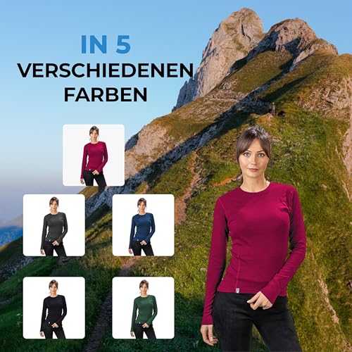 ALPIN LOACKER 100 Merino Langarmshirt Damen 230g/m2 I Feinste Merinowolle Unterwäsche I Langarm Wandershirt für Outdoor und Sport, Schwarz S