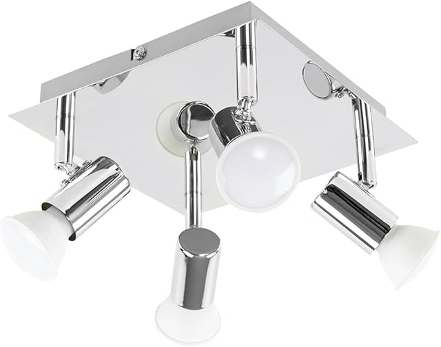 Modern Square Chrome 4 Way GU10 Ceiling Spotlight