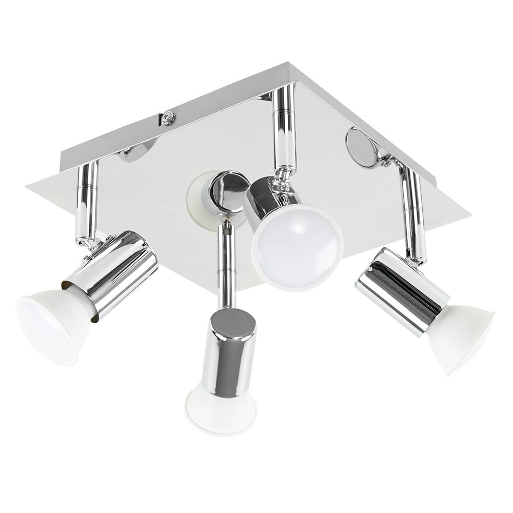 MiniSun | Modern Square Chrome 4 Way GU10 Ceiling Spotlight | Ceiling Spots, Home Décor & Improvement Essential | Mains Wired