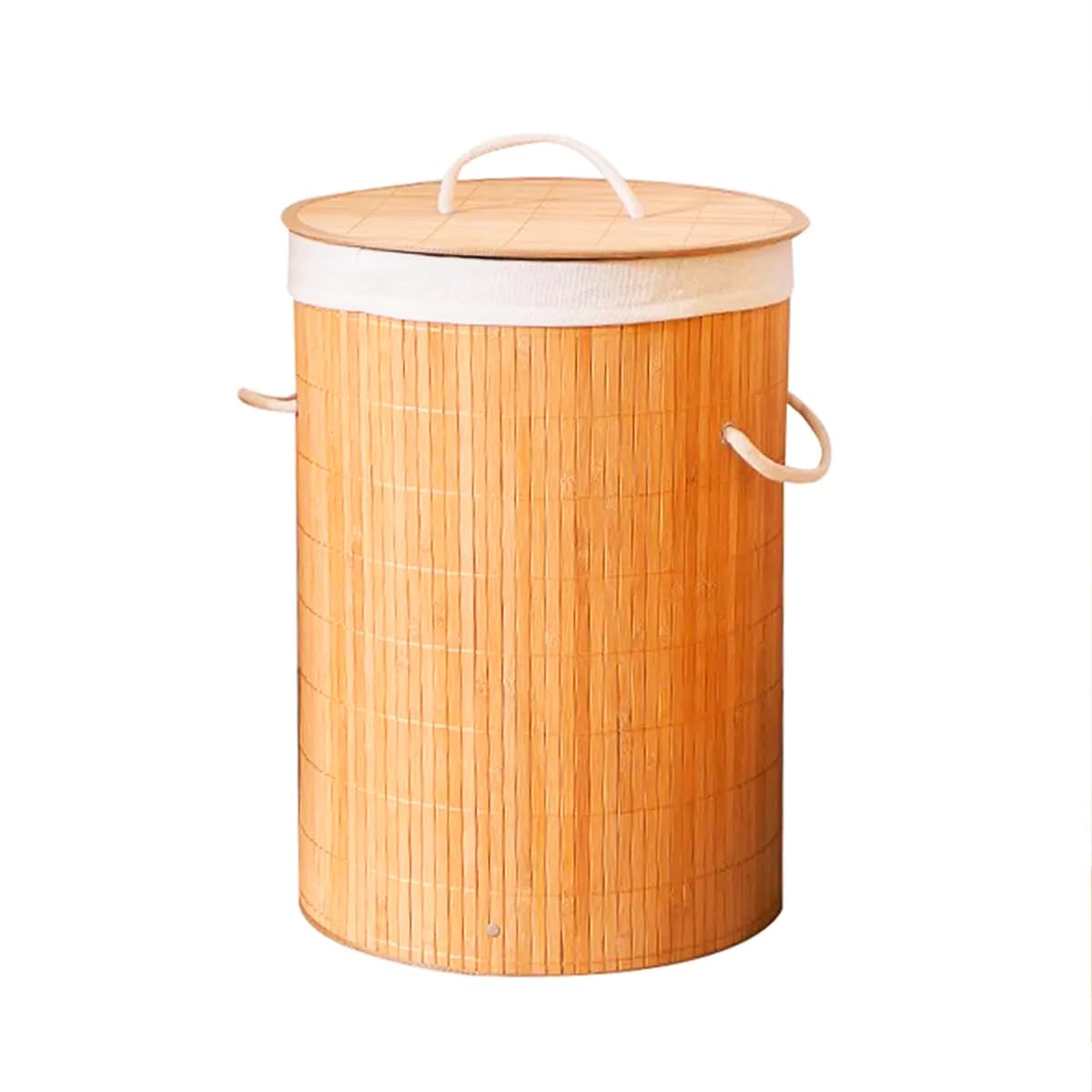 Bvx Cesto de Roupa Suja em Bambu com Tampa Redonda, 50cm Altura x 35cm Diâmetro, 60