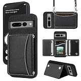 Furill Phone Case for Google Pixel 7 Pro 5G Wallet Cover with Crossbody Shoulder Strap and Leather Credit Card Holder Pocket Slim Cell Accessories Pixel7Pro Pixel7 XL Seven 7Pro 6.7 Girls Black