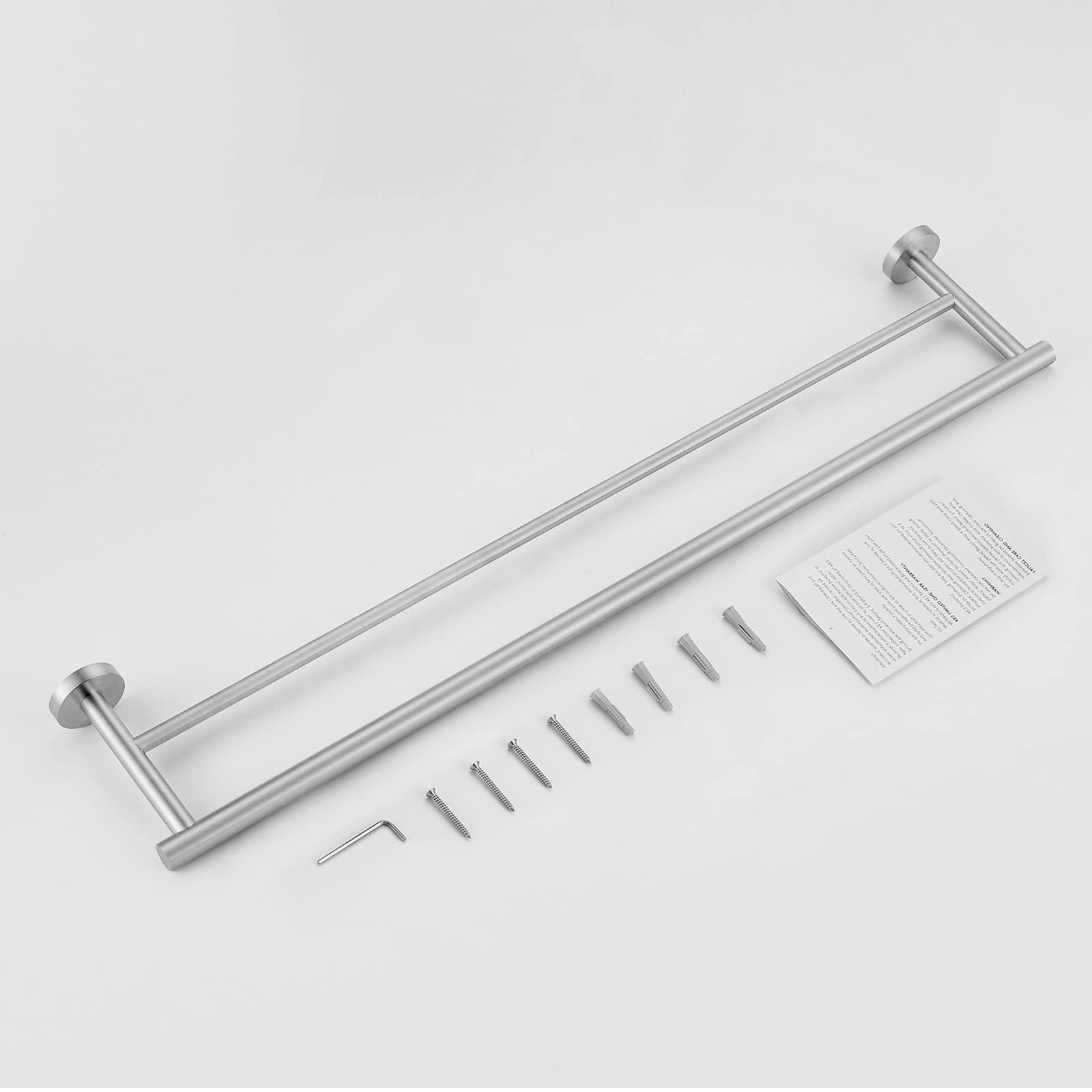 KES Double Porte-Serviettes en Acier Inoxydable Porte-Serviettes de Salle de Bain Cintre Mural Double Rail de Douche Rond Style Moderne Finition Brossée 75CM, A2001S75-2