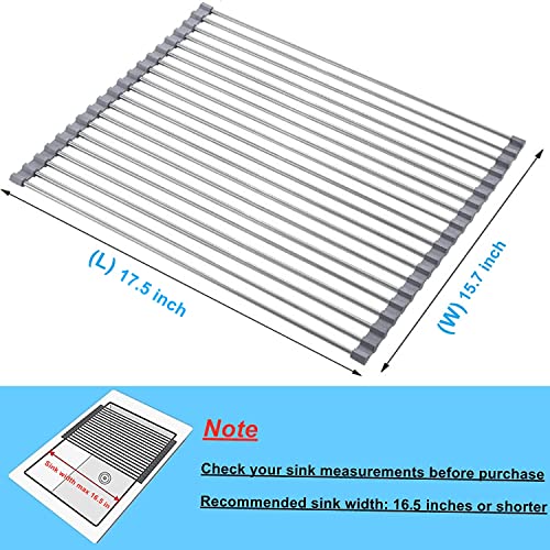 Seropy Roll Up Dish Drying Rack Over The Sink for RV Sink 17.5x15.7 in Kitchen Drying Rack Folding Dish Drainer Mat Rolling Dish Rack Foldable Rack Stainless Steel Wide Kitchen Dry Rack - Thumbnail 3