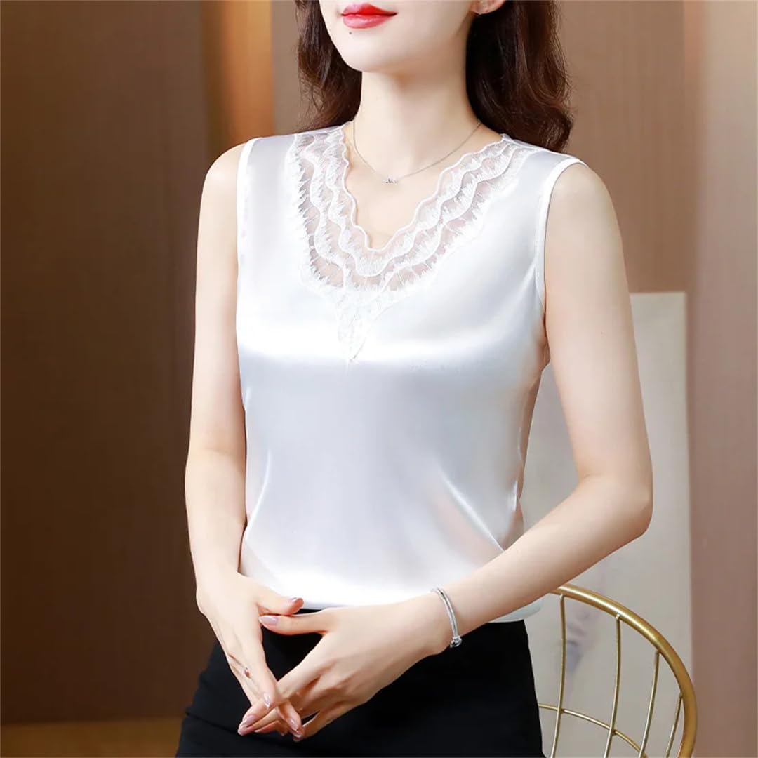 Camicette di seta senza maniche estate donna top tinta unita gilet allentato raso