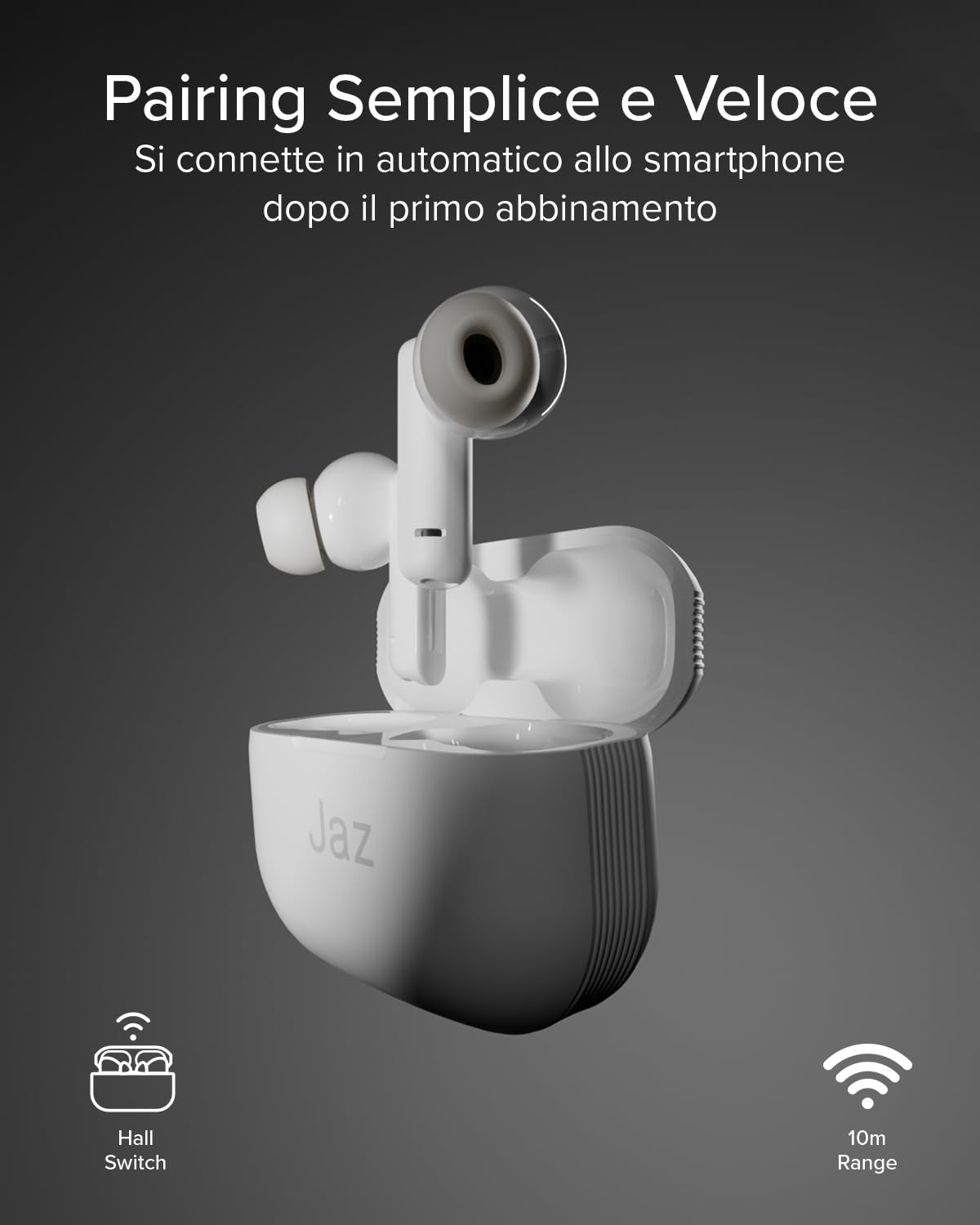 JAZ Maks - Cuffie Auricolari In-Ear True Wireless Stereo, Cancellazione del Rumore Attiva, Custodia di Ricarica, Microfono HD, Controlli Touch, per Smartphone, Tablet, Laptop, 24 Ore