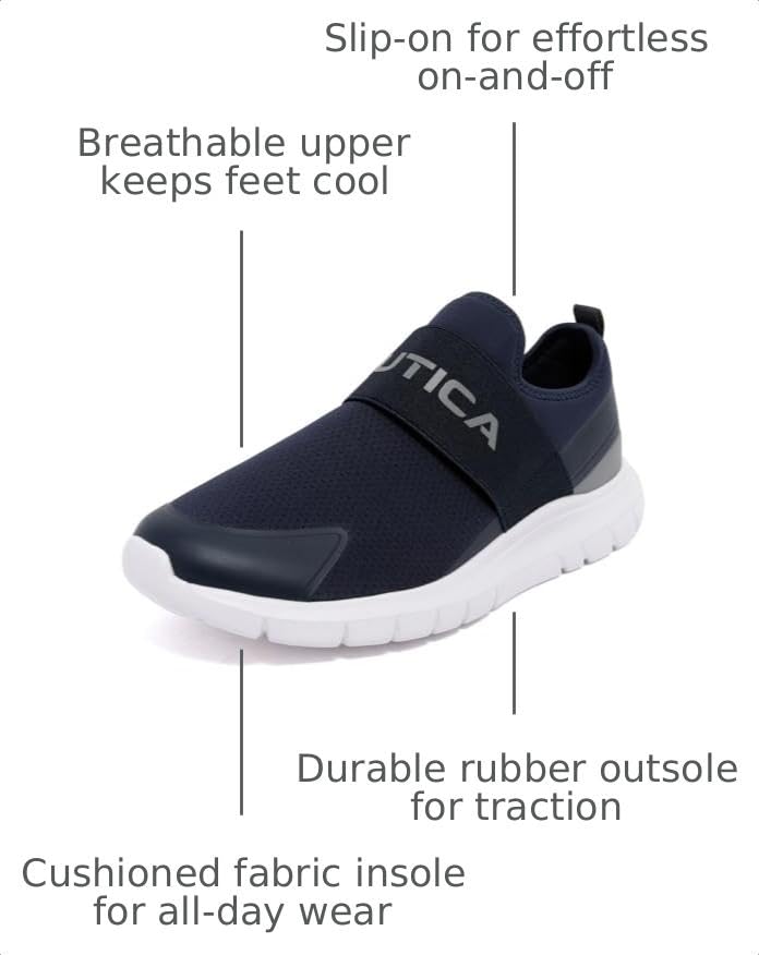 Image of Nautica Men's Slip-On Sneakers - Casual Fashion Shoes for Walking, in Medium & Wide Widths