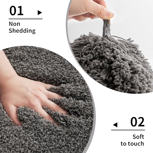 Image of Shaggy Polyester Microfiber Round Rug Carpet for Living Room | Ultra Soft Fluffy Plush Area Rug | Anti-Skid Non-Slip Backing | Washable Carpet for Bedroom- (3x3 feet, Ring Grey, Round)