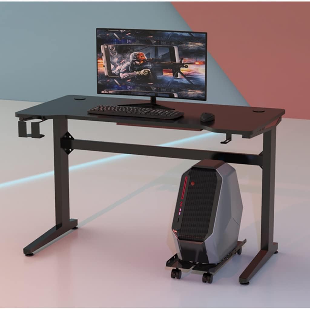 Steel Computer Tower Stand, Adjustable Mobile CPU Stand with Rolling Caster Wheels, Home Office Under Desk PC Holder (Black 48 * 22~32cm)