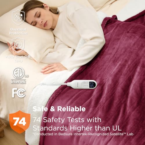 Image of Bedsure Electric Blanket Full Size - Soft Flannel Heated Blanket Full, Fast Heating with 6 Time Settings (Up to 10H) & 6 Heat Settings, Warm Gift for Grandma (72x84 inches, Burgundy)