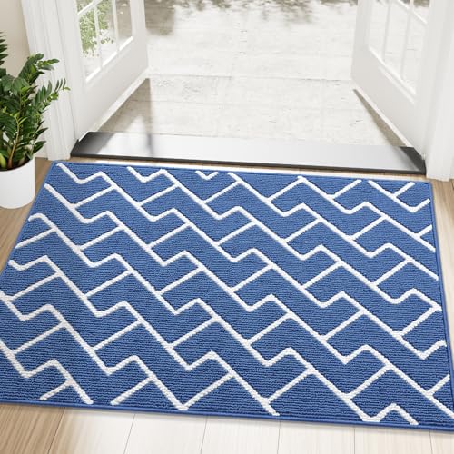 OLANLY Front Door Mat 48x32, Low-Profile Easy Clean Doormat, Navy