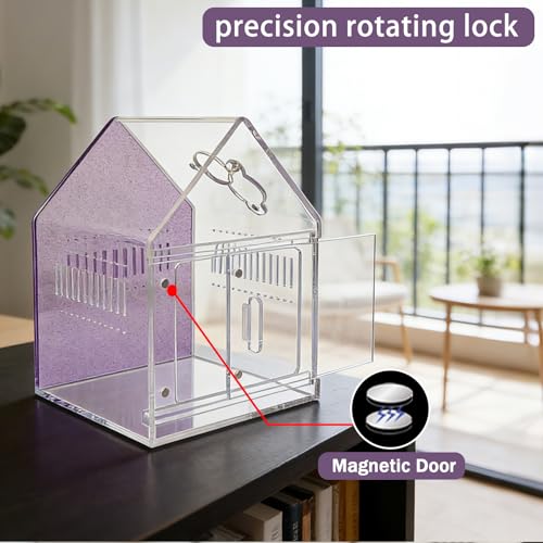 Image of Magnetic Acrylic Spider Enclosure 5.3x5.3x7.3 Inch, House Shape Terrarium with Sparkling Purple Background for Jumping Spiders, Tarantula Slings & Mantis, Escape-Proof Habitat with Ventilation