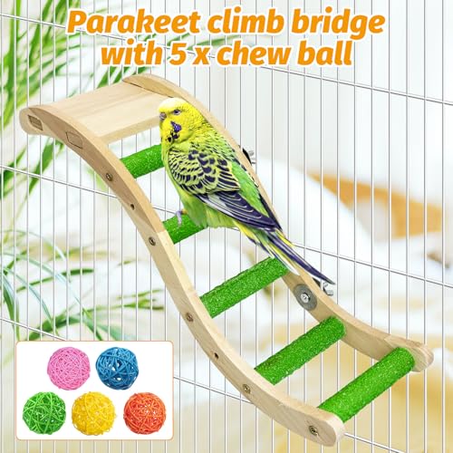 Image of Hamiledyi Nature Wooden Bird Ladder Pet Parrots Climb Bridge Exercise Stands for Parakeet Climbing Chewing Bridge Bird Cage Accessories for Cockatiel Parakeet Lovebirds Budgie (Green)